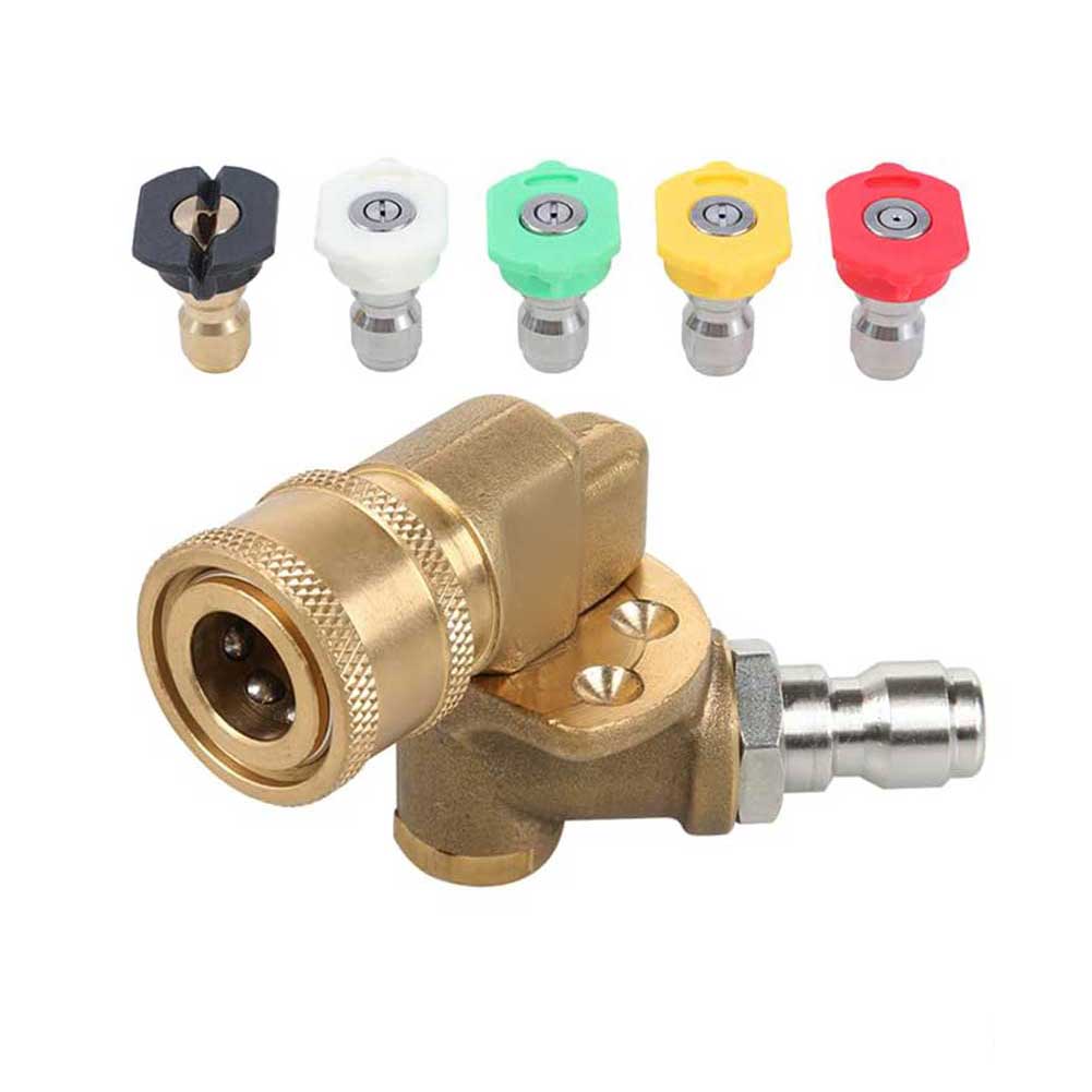 Pressure Washer Swivel Coupling Heavy Duty Brass Body with 5 Spray Tips 0 15 25 40 Degree Soap 4500 PSI 1/4 Inch Quick Connect