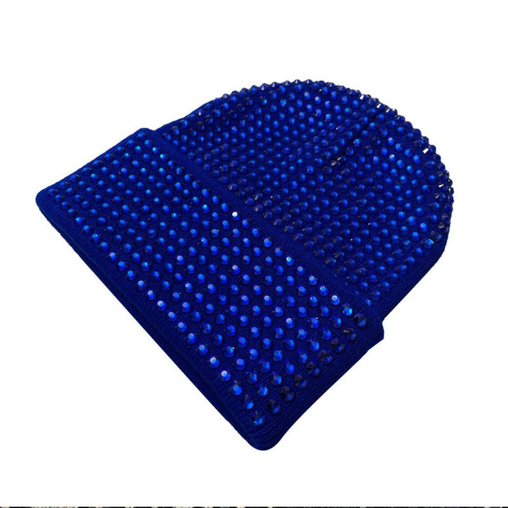 Y2K Vielseitige Beanie Mütze Warm Dehnbar Kräuselung Strass Strickmütze Winddicht Glänzend Skimützen für Damen und Herren