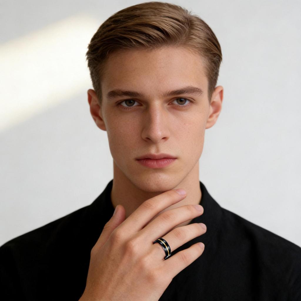 Schwarz Gold Titanstahl Mode Ring - Trendiger Edelstahl Schmuck