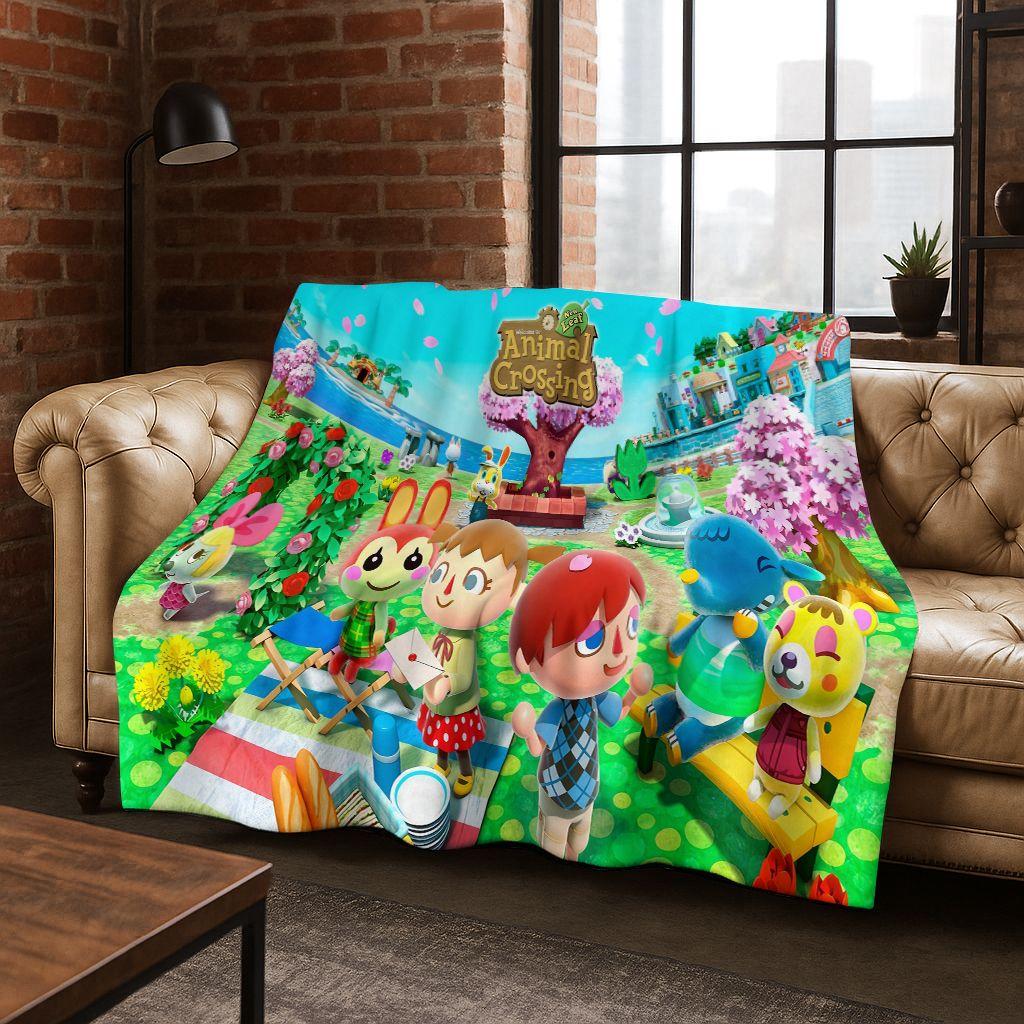 Game Animal Crossing Wild World Cartoon Flannel Blanket,Cozy Soft Throw Blanket for Home Bedroom Bed Sofa Picnic Cover Gift Kids