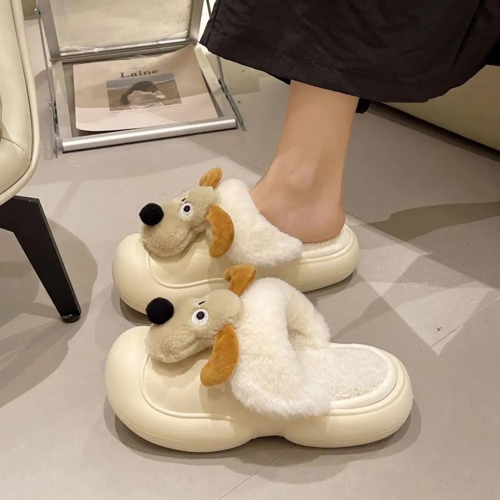 Adorables pantoufles en peluche à semelles épaisses pour femmes, à porter à l'extérieur, automne 2024, nouvelles, imperméables, pour la maison, à bout fermé, en coton