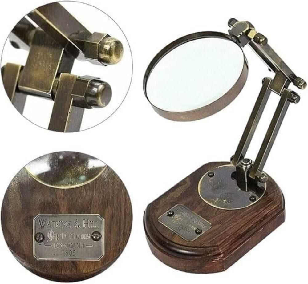 Wooden Base Nautical Reading Magnifier Antique Brass Magnifying Glass On Lens
