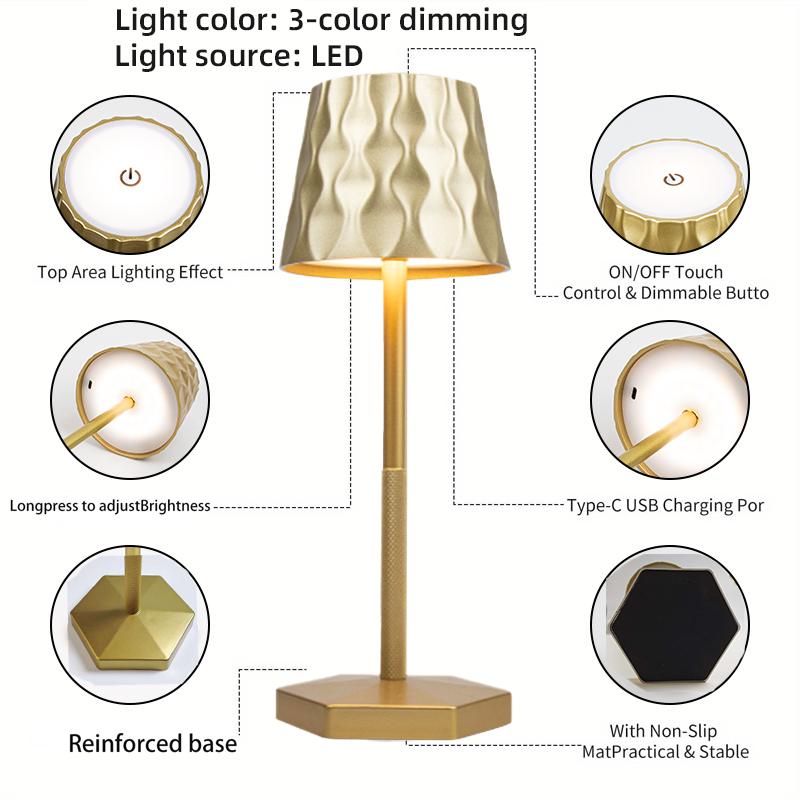 Retro Led Table Lamp 3 Colors Dimmable Touch Sensor Desktop Night Light Rechargeable Portable Night Light For Bar Bedroom Decor