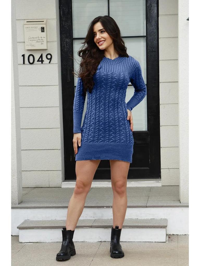 Sukienka sweterkowa z golfem w jednolitym kolorze - Jesień/Zima Damska dzianina