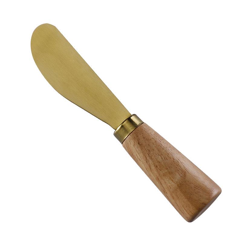 Stainless Steel Gold Cheese Knife Set with Fork and Rubberwood Handles