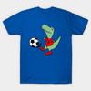 Herren Schwarzes T-Shirt mit Aufdruck Lustiger Grüner T-Rex Dinosaurier spielt Fußball No-Cut Transferpapier Druck Baumwoll-T-Shirt
