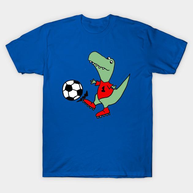 Men Black Print T-shirt Funny Green T-Rex Dinosaur Playing Soccer No-Cut Transfer Paper Print Cotton Tshirt S