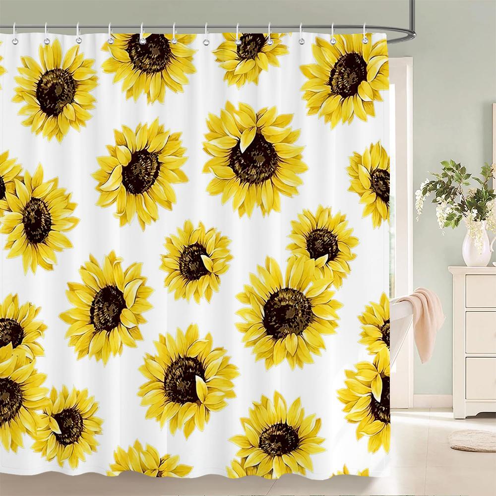 

Красивые красочные шторки для душа с принтом подсолнухов, водонепроницаемый полиэстер, декор, занавеска для ванной с крючками 240x180см W90xH180cm