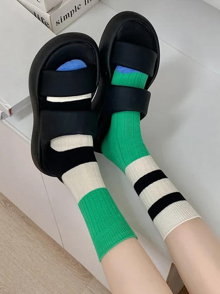 Comfort Striped Socks for Girls Retro Women Socks Korean Style New Novelty Cotton Casual Mixed Color Japanese Fashion AB Socks