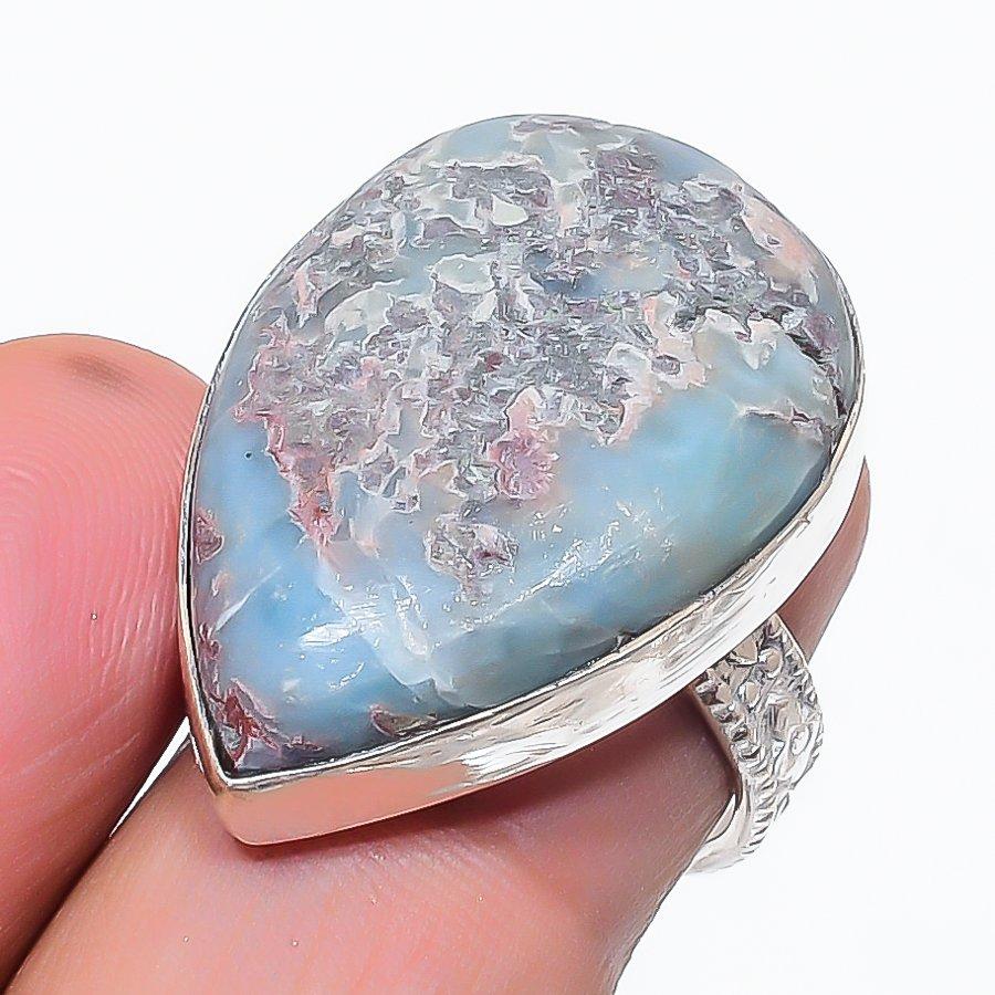 Natural Larimar Gemstone Handmade 925 Sterling Silver Jewelry Ring Size 6.5 o0w34