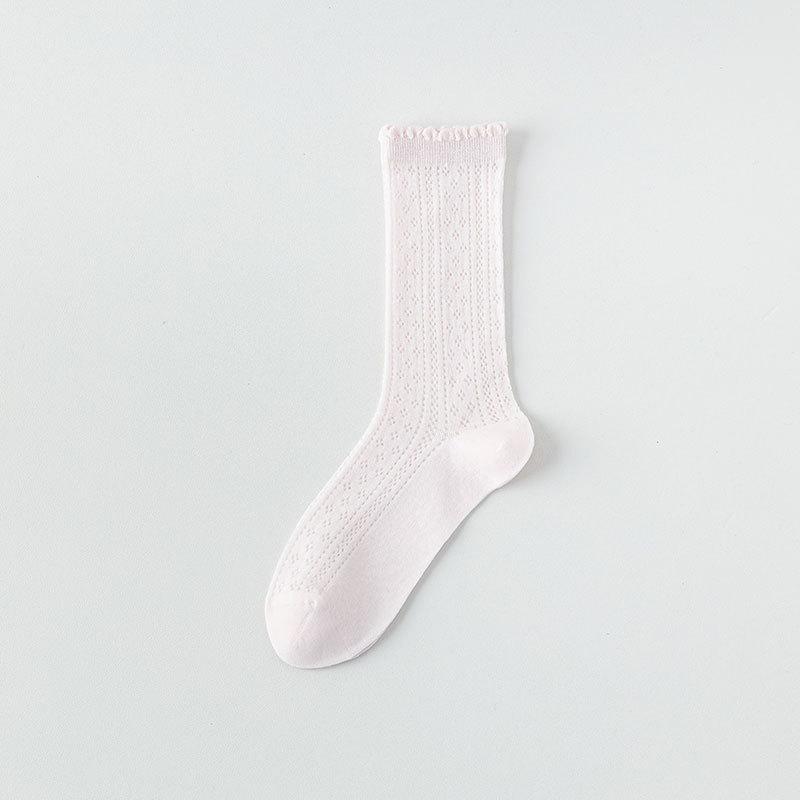 Summer Lace Black and White Pile Socks with Small Leather Shoes Ballet Style Socks for Women. Summer Thin Mid-calf Socks