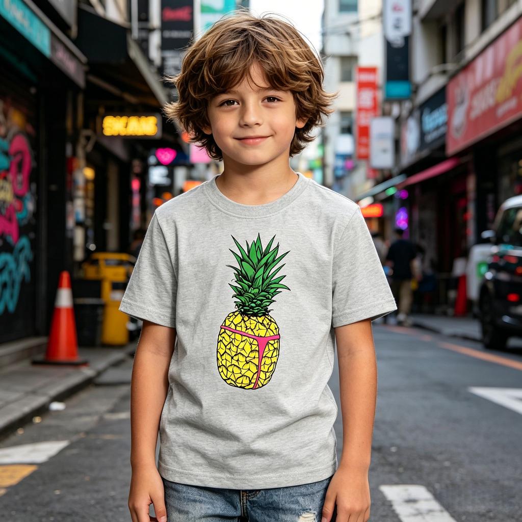 T-shirt Manches Courtes en Coton Motif Ananas pour Enfants Vacances à la Plage Toutes Saisons Décontracté Quotidien Tenue de Fête Lavable en Machine