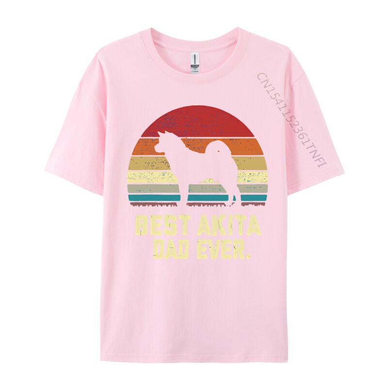 Vintage Best Akita Dad Ever Dog Lover Tshirt Male Fashionable Tops  Tees Men Cotton Tshirts Red And Black Graphic T Shirt