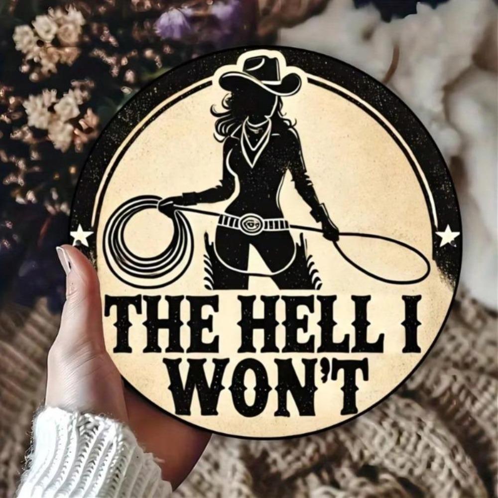 Cowgirl Vintage Tin Sign Western Wall Decor Aluminum Round Art