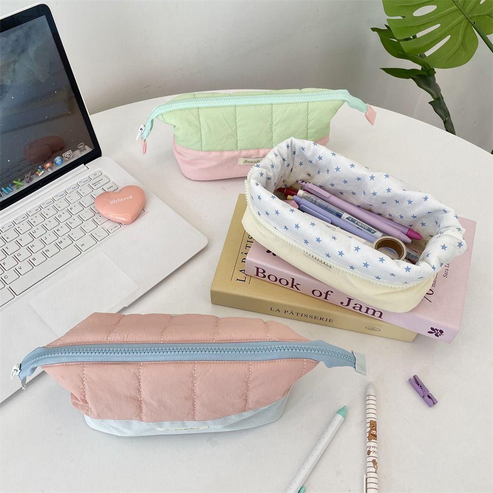 Colorblock Cute Makeup Bag Zipper Pencil Case Casual Stationery Bag Student