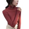 Women's Autumn Winter High Neck Slim-Fit Knit Base Layer Top In Apricot and White One Size