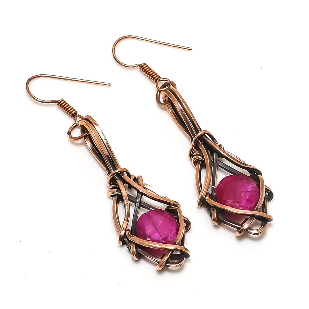 Ruby Earrings Gemstone Jewelry, 999 Copper Wire Wrapped Handmade Earrings, Latest Design Jewelry