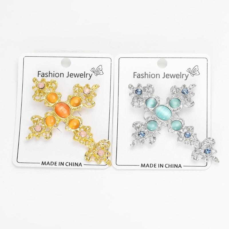 Alloy Crossed Brooch with Rhinestones Religious Lapel Pin Secure Clasp Accessory for Special Event And Everyday Outfits