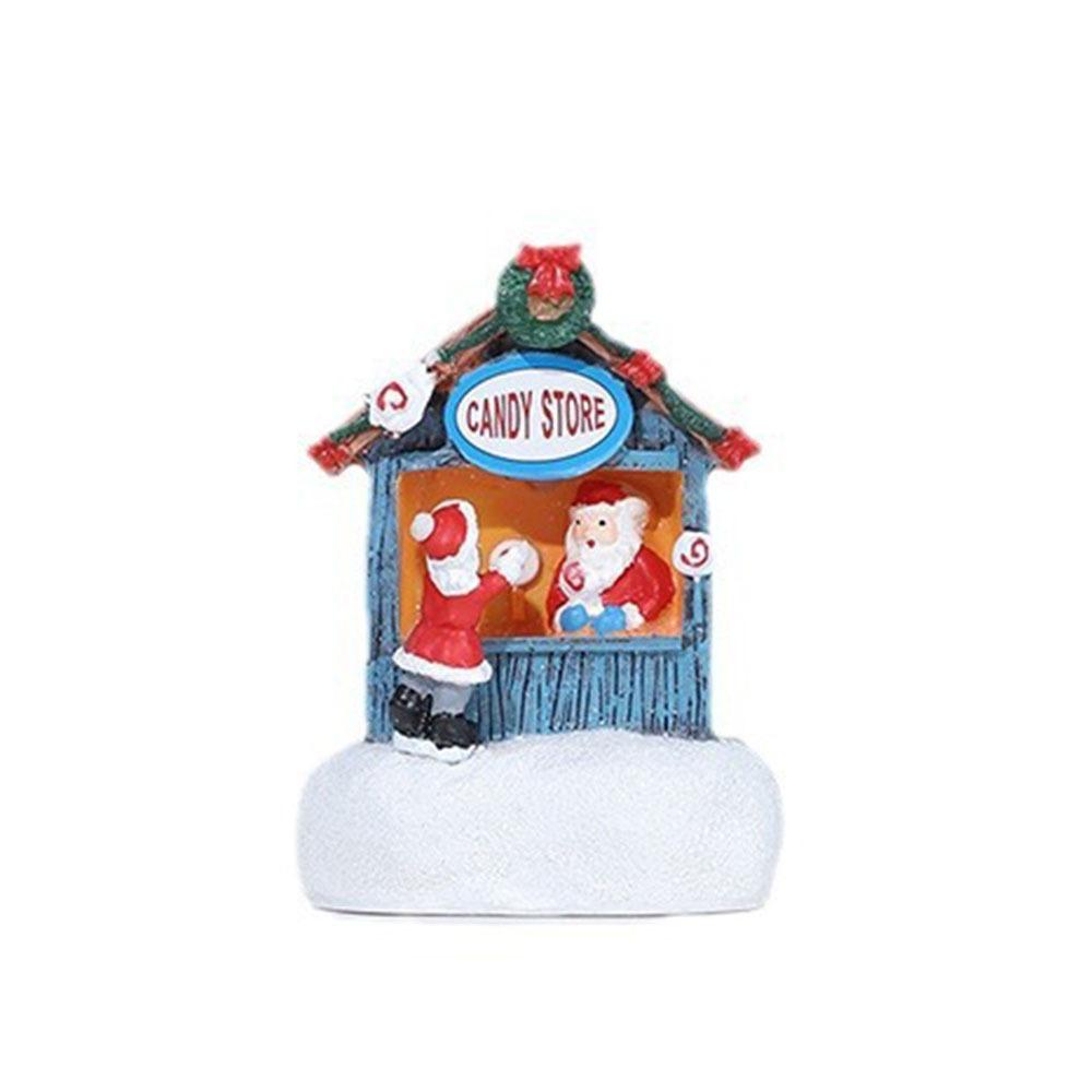Santa House Miniatures Resin Christmas Microlandscape Ornament Christmas Small House Lamp  Kid Gift