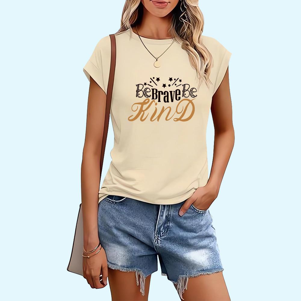 

Женская модная футболка с буквенным принтом, повседневная футболка с круглым воротником и коротким рукавом, весна-лето 2XL бежевый