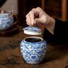 Ru Ware Blue & White Ceramic Tea Caddy: Moisture-Proof Chinese Style Sealed Storage for High-Grade Green, White, and Pu'er Tea.