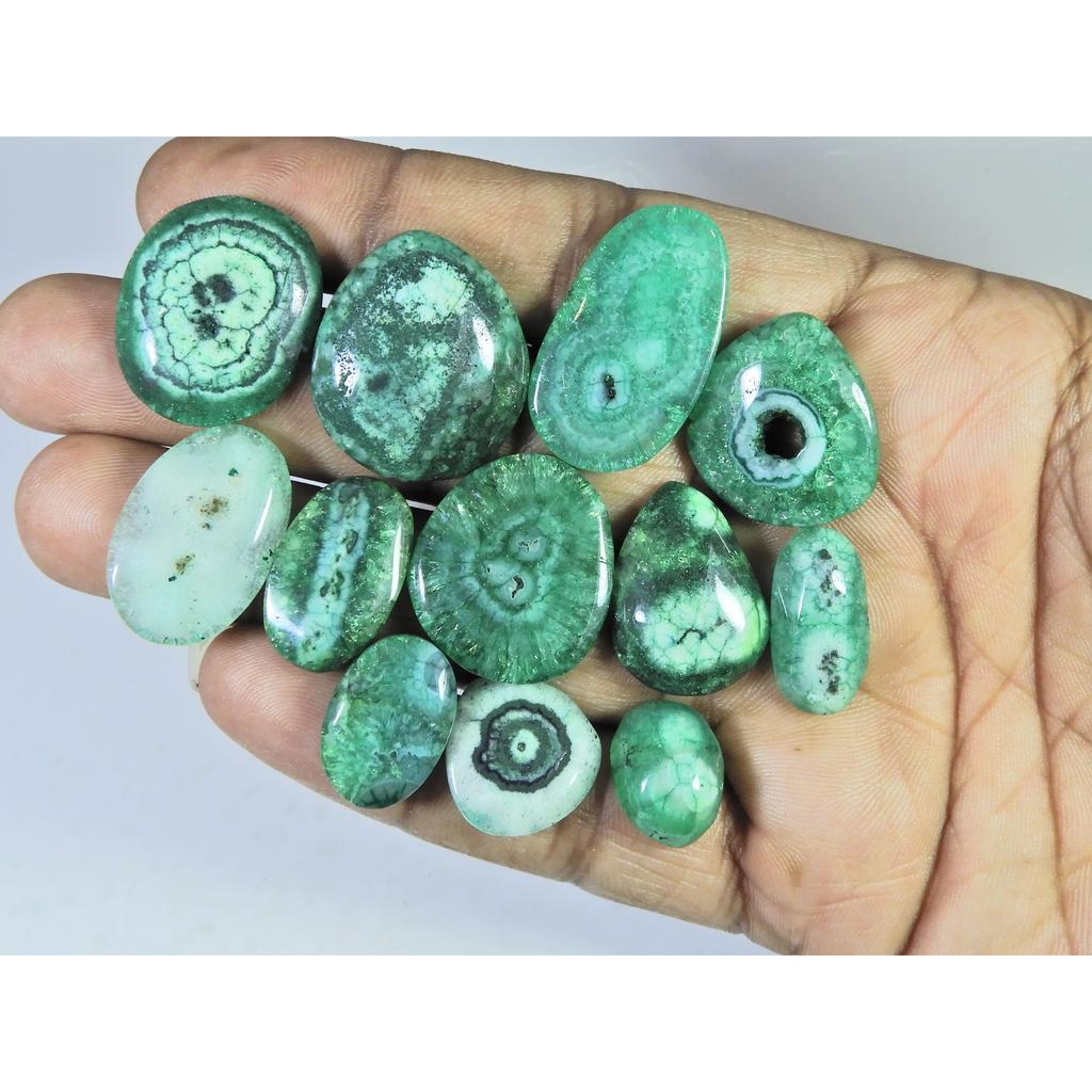 193Cts.Color Enhanced Green Solar Cab Agate Mix Loose Gemstone 12Pcs Lot C-2123