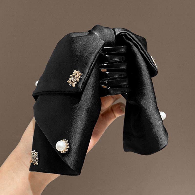 French Pearl Bow Knot Hairpin Grab Clip Hair Claw For Women Versatile Shark Clip Hair Accessories