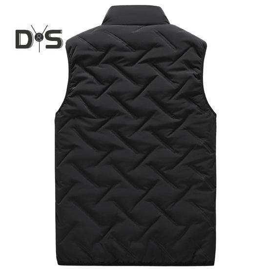 Men Vest Coat Stand Collar Sleeveless Zipper Closure Winter Vest Outwear with Pockets Solid Color Thickened Padding Cotton Coat