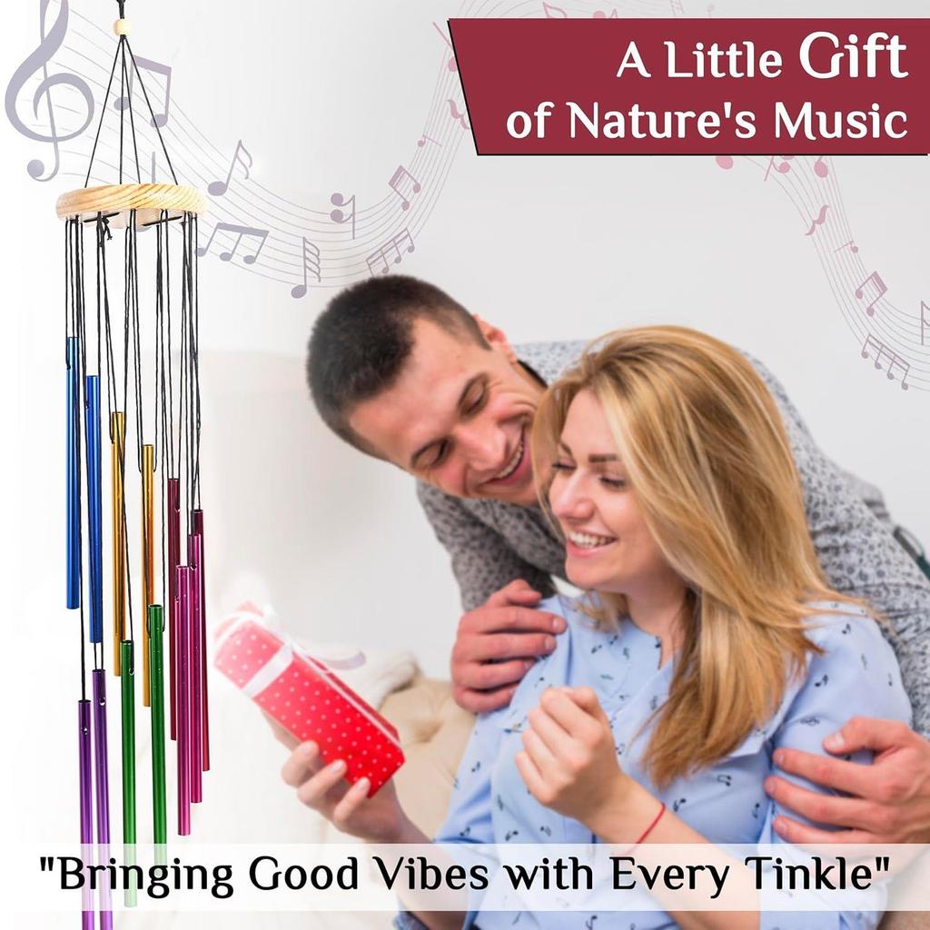 Wind Chimes for Home Décor – Positive Energy Decoration for Living Room, Bedroom, Multicolor 12-Pipe