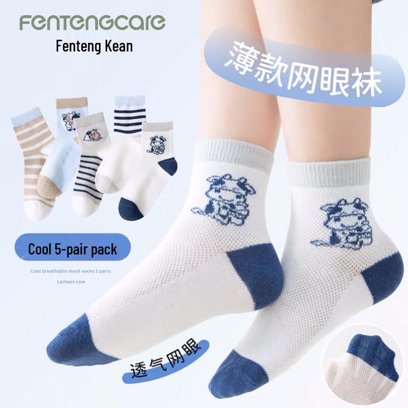 FENTENGCARE Boys  Cartoon Mid-Calf Mesh Socks (5 Pairs) 3-5 Years