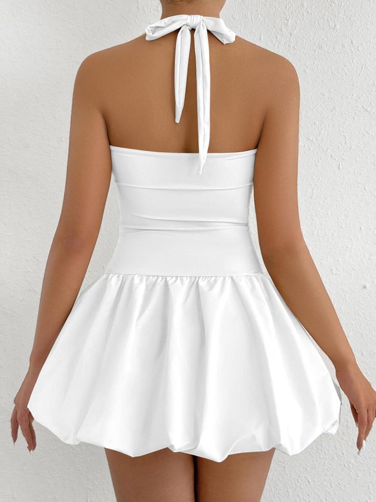 Sleek Halter Neck A-Line Waist-Cinched Backless Little Black Dress - European & American Style Party Dress