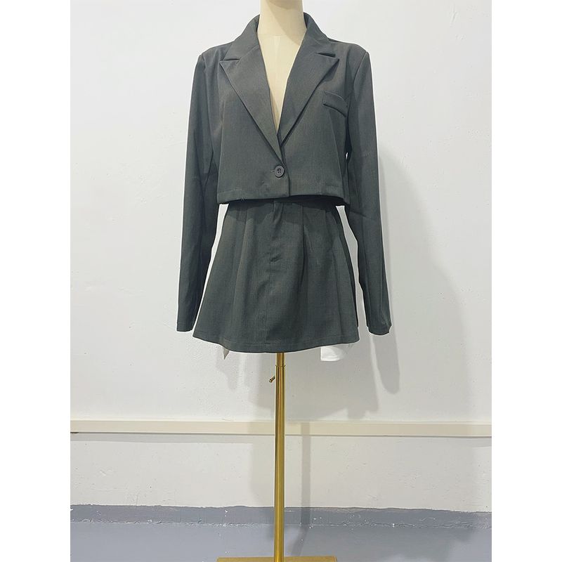 

European and American Fashion Slimming Temperament Suit Two piece skirt Fashion Suit Short Skirt Set Gray XXL