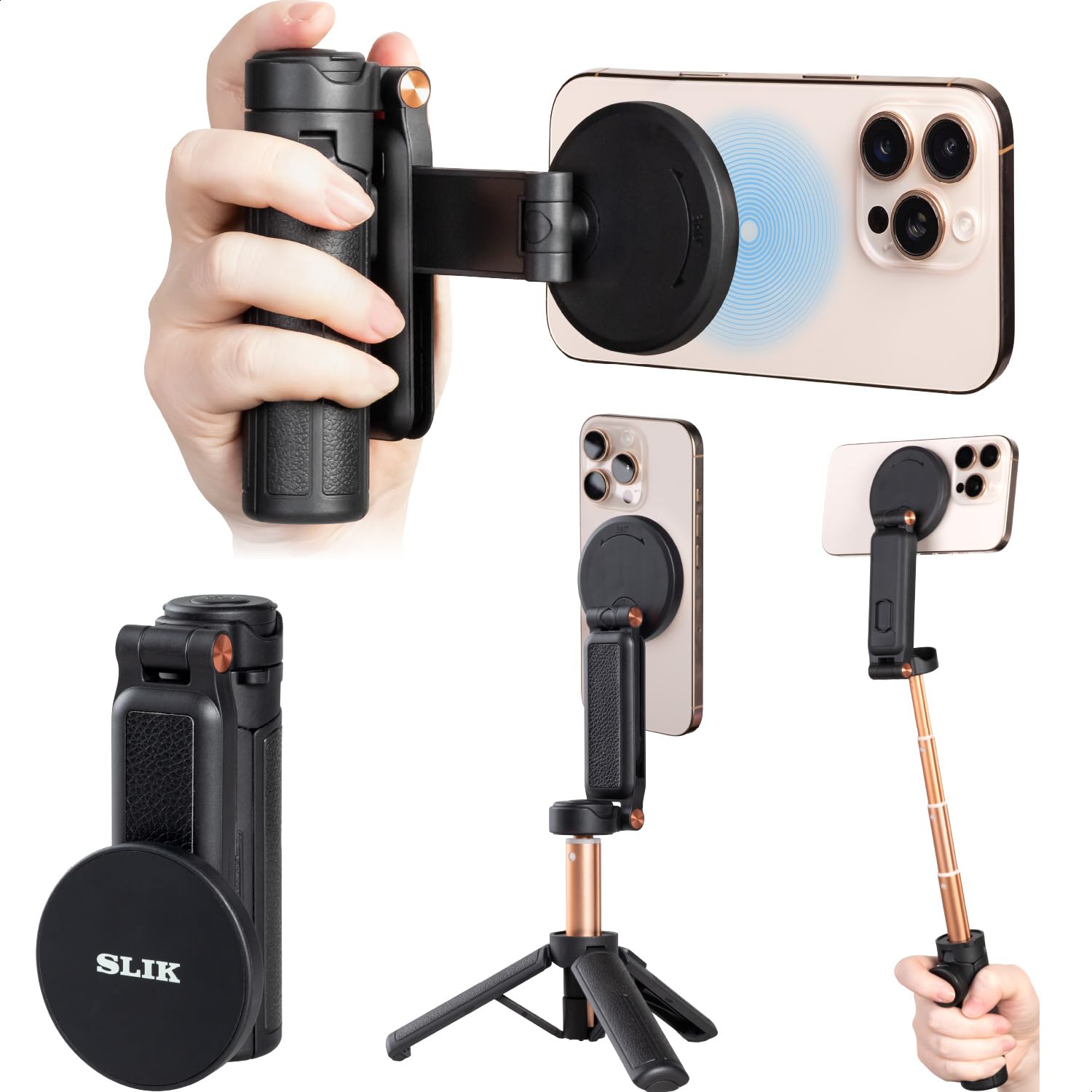 

Slik Mini Tripod Smartphone MagrippeR Multi-Function Grip Tripod Selfie Stick Max Height 430mm MagSafe Black 246948