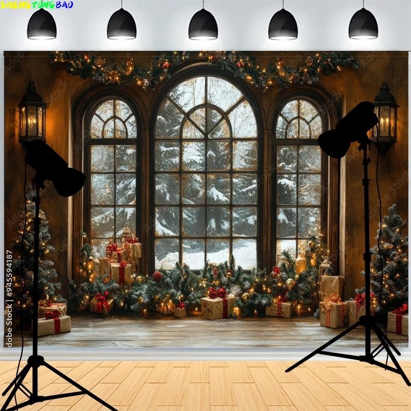 Christmas Day Wreach Snowflake Photography Backdrops Front Door Winter New Year Cottage Living Room Decoration Background DD-08