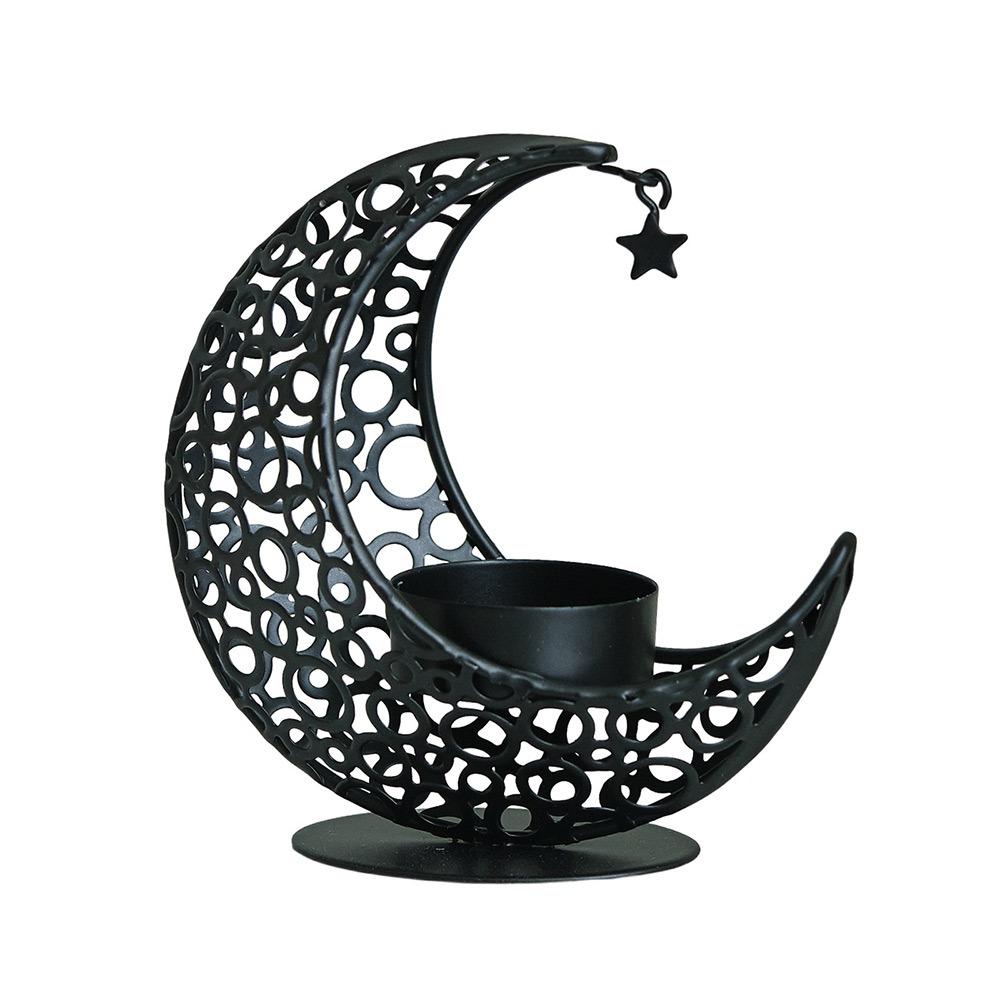 

Moon Shape Moon Candle Holder Eid Al-Fitr Tea Light Cup Stand Ramadan Decoration 2-Black