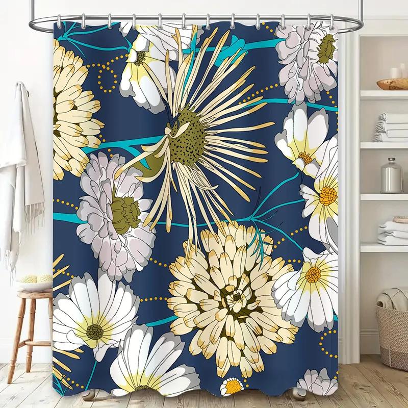 Luxury Floral Shower Curtain Extra Long Blue Printed Waterproof Bathroom Decor Modern Home Decor in Flowers Plants from Home Gar