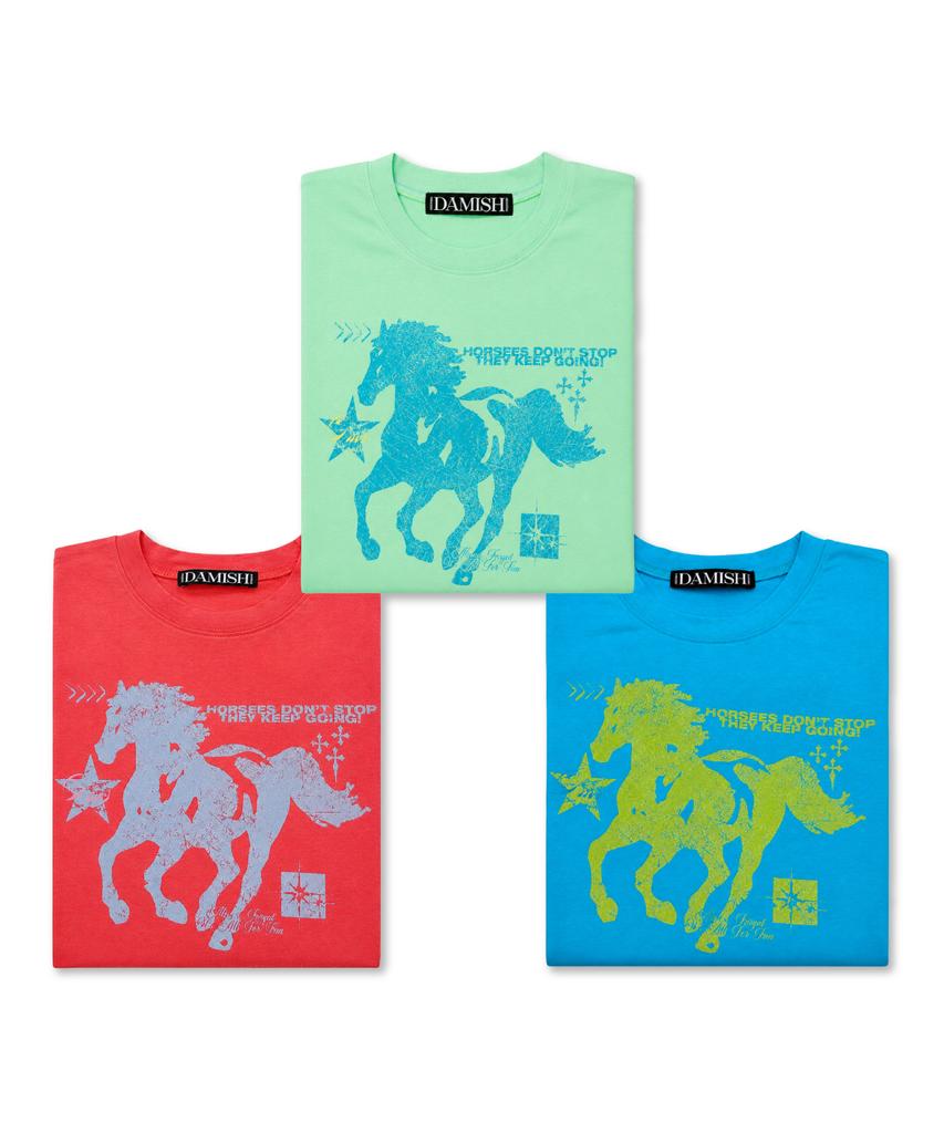 Damiswi Horse Graphic Pastel Slim T-Shirt_Blue