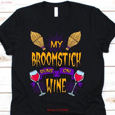 Broomstick T Shirt Halloween Pumpkin Witch Spooky Wine Lovers Vintage Streetwear Top For Everyday Wear Stylish Casual