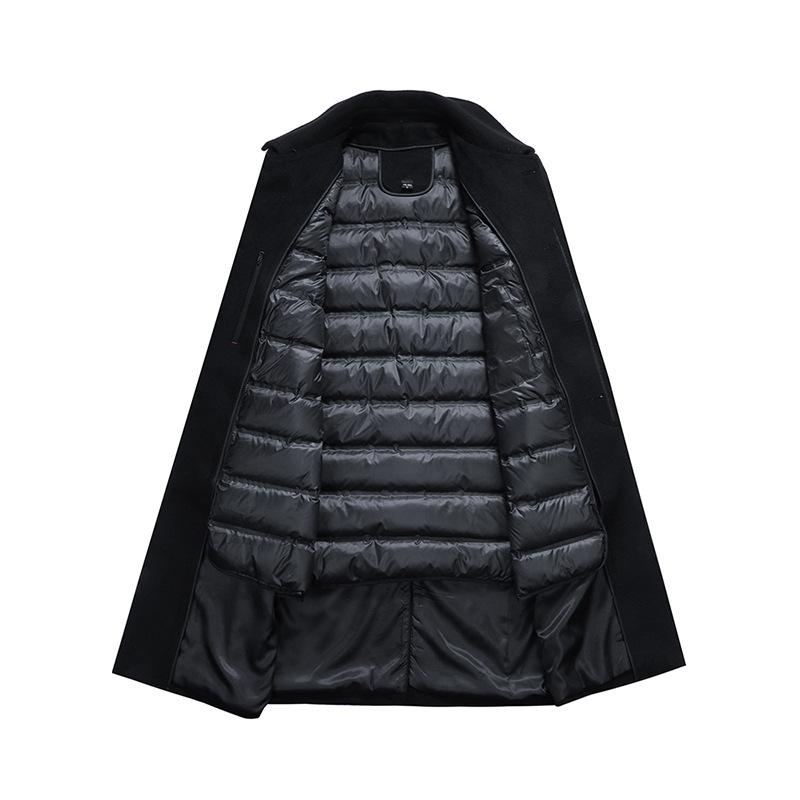 New Men's Down Woolen Coat Extended Fashion Casual Wool Coat Warm Thickened Men's Coat