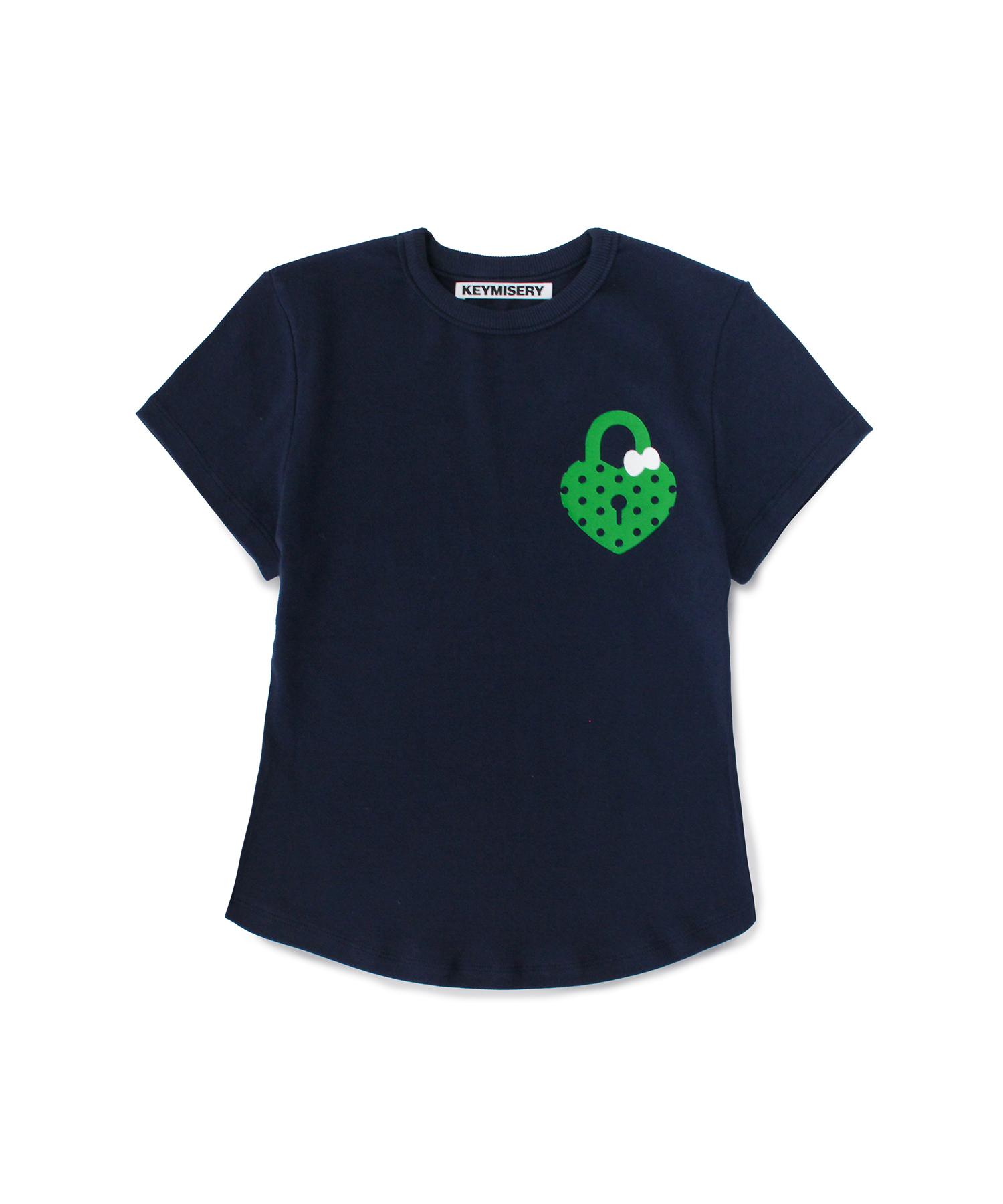Kimijeri Heart Lock Dot Crop T-Shirt (Navy) Navy/Free