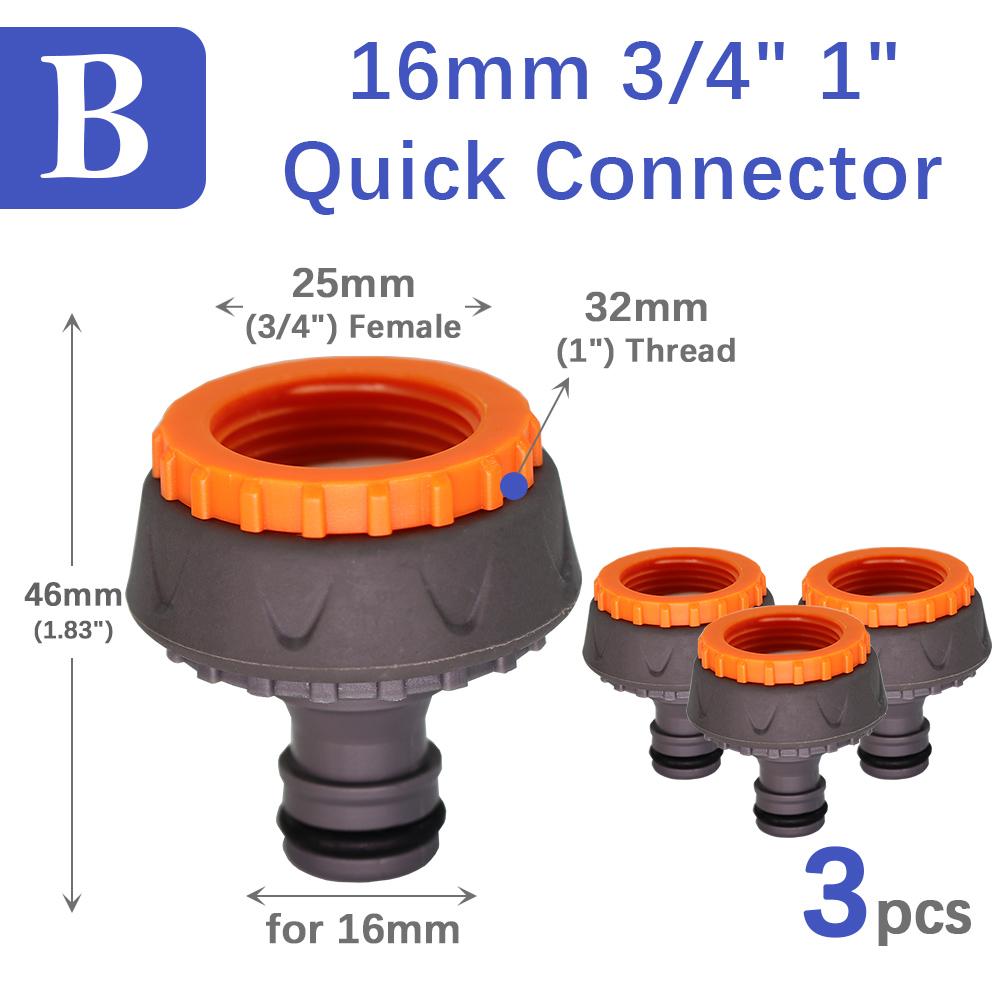 3pcs 1/2" 3/4" 1" Garden Hose Adapter Taps Fittings with 16mm Quick Connector Irrigation Pipe Tube Coupler Joint Connect Repair