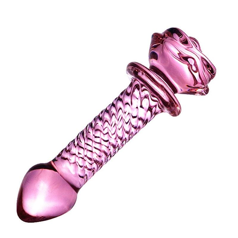 Pink Rose Smooth Anal Beads Butt Plug Glass Dildo Non Vibrating Butt Plugs