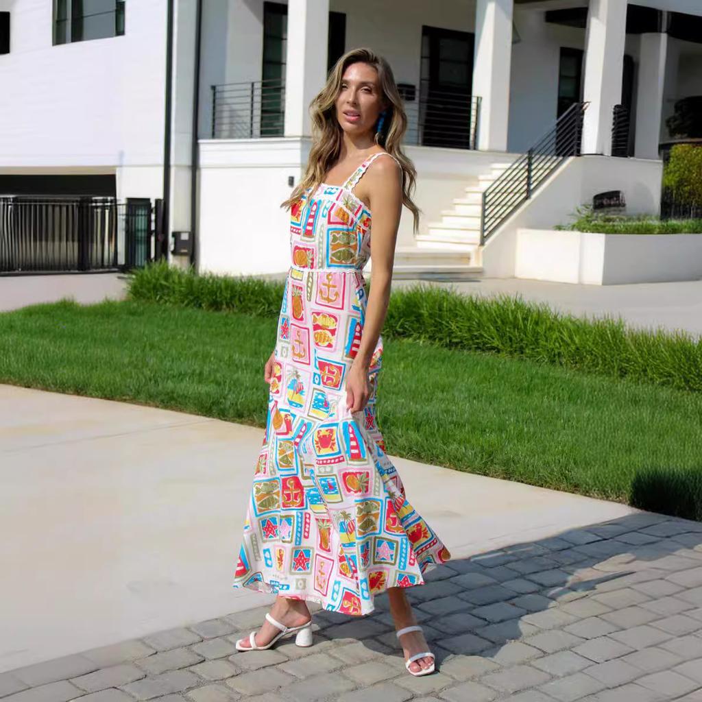 Printed Personalized Graffiti Sling Straps Sexy Lace Dress for Women