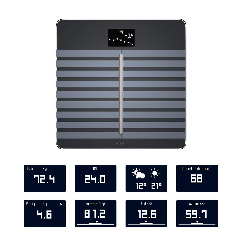 Withings Body chytrá váha s monitorováním zdraví srdce a tělesného složení Japanese Cardio, Francie, černá, Wi-Fi Bluetooth, (srdce