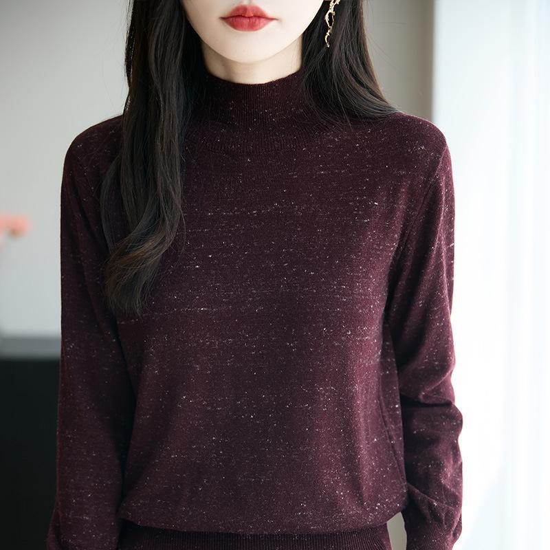 Soft and Soft Base Knitted Sweater for Autumn and Winter New Semi-high Neck Loose Inner Layer Sweater for Women