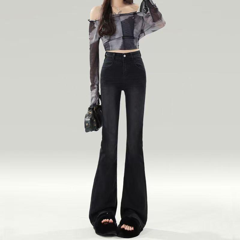

Women s High-Waisted Micro-Flare Jeans: Plus Velvet, Stretchy, Slimming, Warm Long Pants for Petite Women 25 (75-87 pounds)