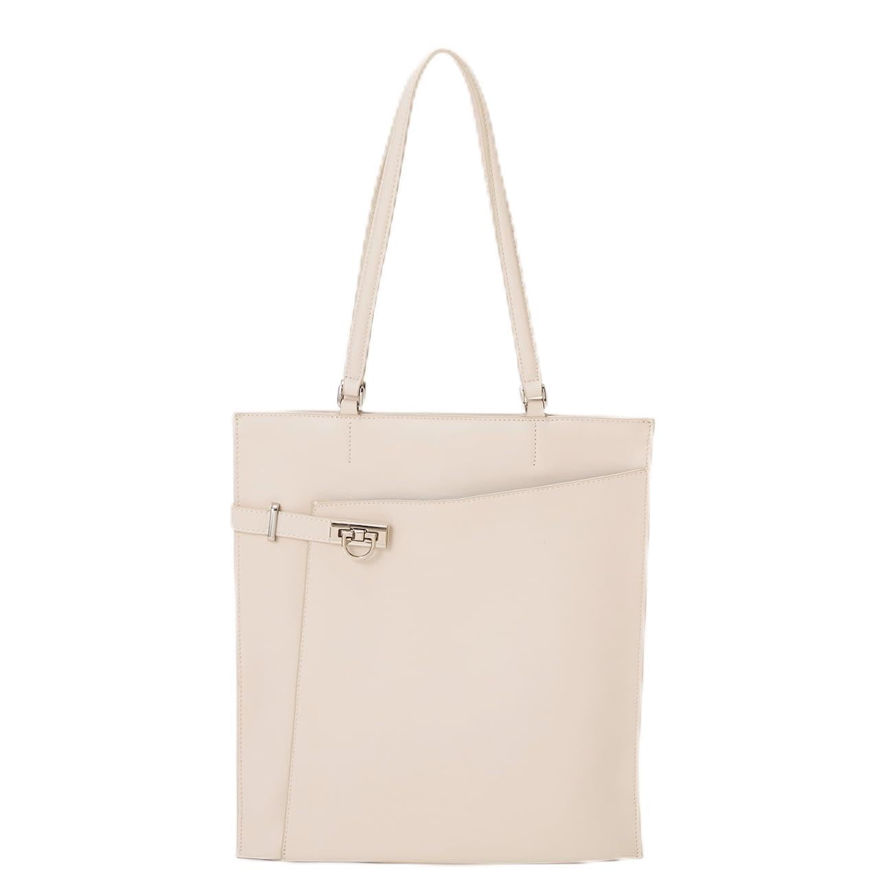 [TREASURE TOPKAPI] Кожаная сумка-тоут на плоском дне с дизайном ремня, формат А4 (белый)