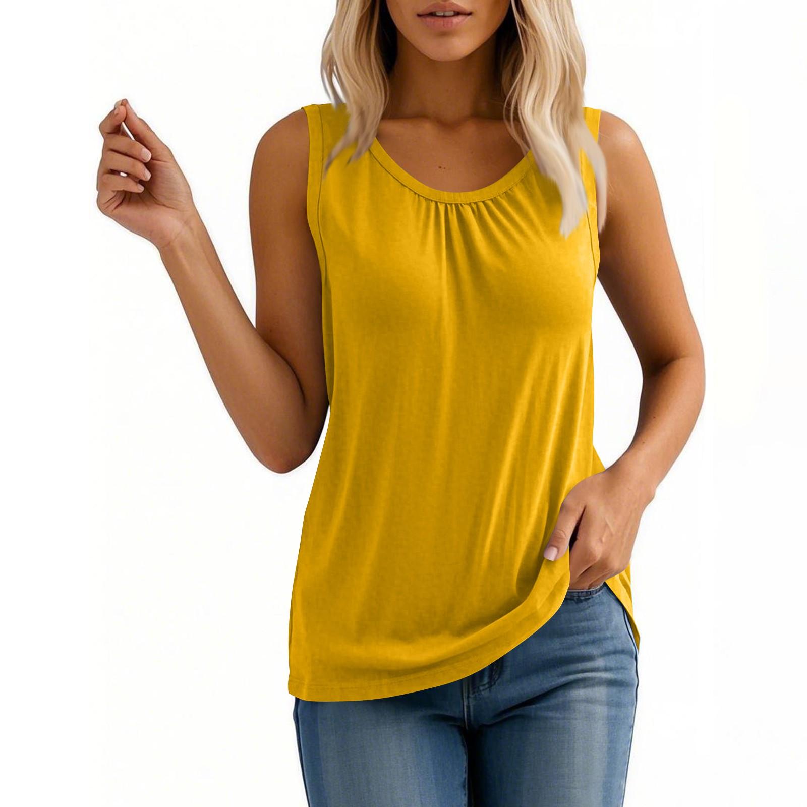 

Женская модная свободная однотонная майка без рукавов с круглым вырезом XXXXXL жёлтый