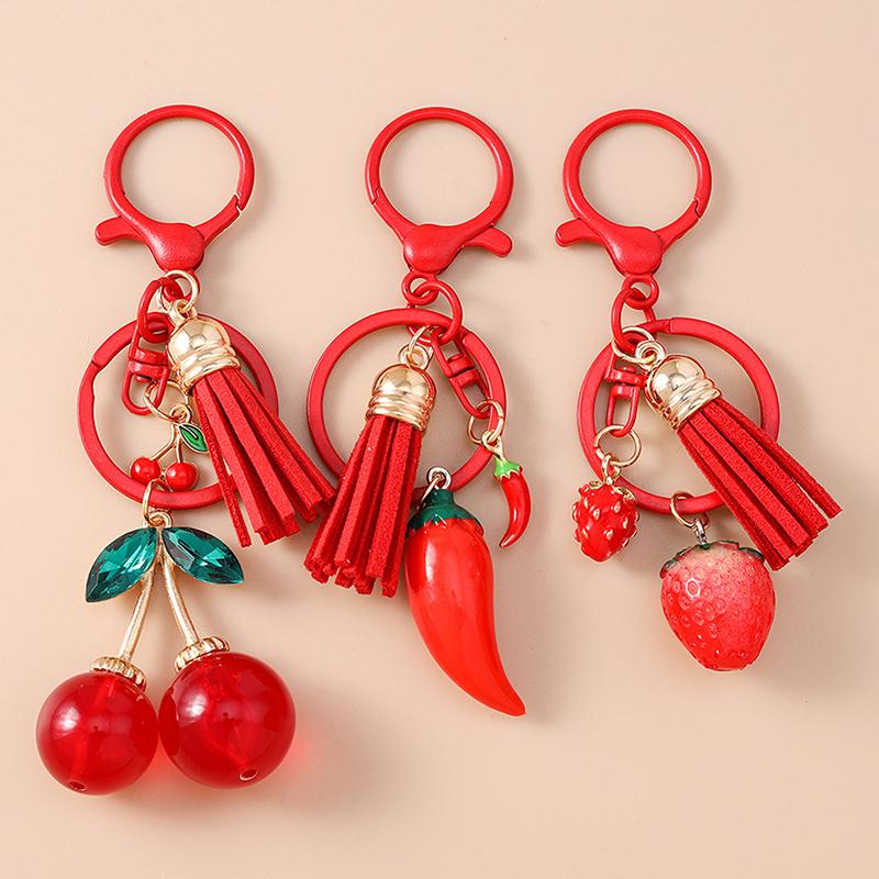 Porte-clés Piment Mignon Porte-clés Cerise Fruit Simulation Pour Femmes Pendentifs Sac à Main Bijoux Porte-clés DIY Cadeau