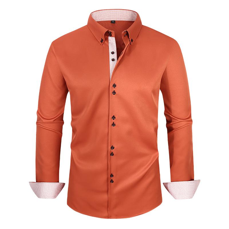 Camisa de Manga Comprida Masculina: Corte Justo, Bicolor, Elasticidade em Quatro Direções, Casual e de Negócios, Tamanho Grande
